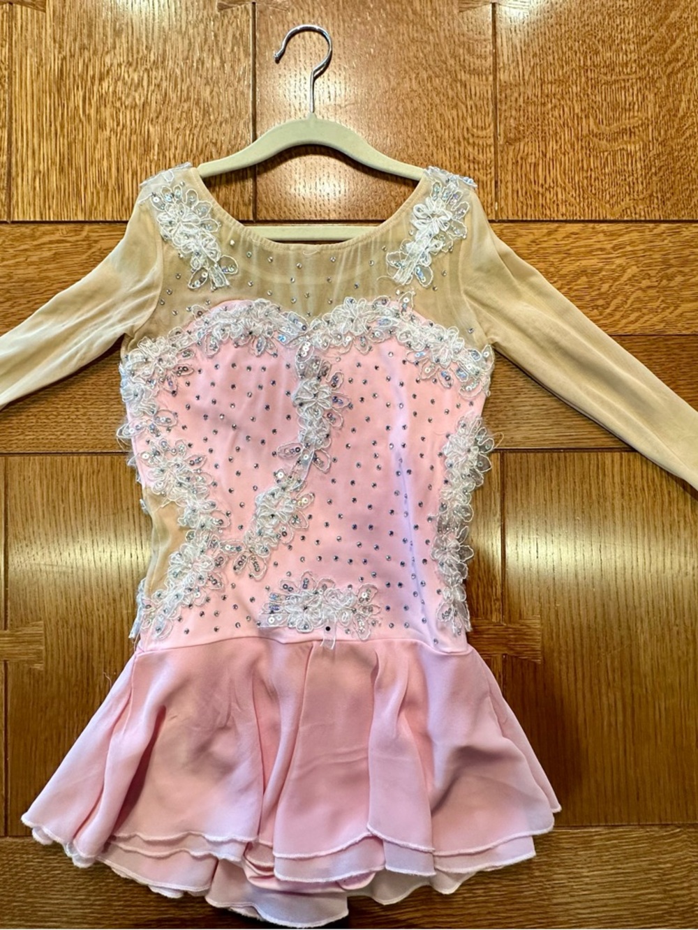 Girls Pink Ice Skating Dress with Crystal Appliqué